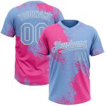 Personalized Pink Light Blue-White 3D Pattern Abstract Brush Stroke Two-Button Unisex Softball Jersey Team Custom Name and Number