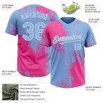 Personalized Pink Light Blue-White 3D Pattern Abstract Brush Stroke Two-Button Unisex Softball Jersey Team Custom Name and Number