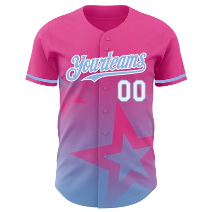 Personalized Pink Light Blue-White 3D Pattern Design Gradient Style Twinkle Star Authentic Baseball Jersey Team Custom Name and Number