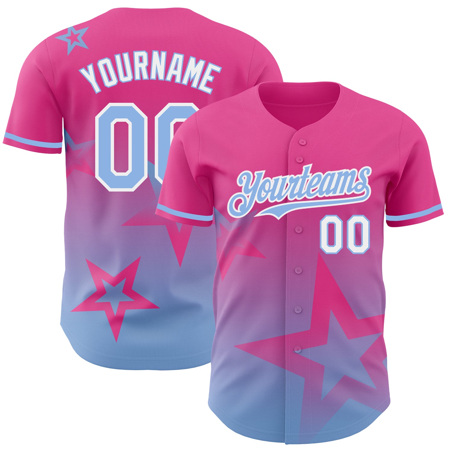 Personalized Pink Light Blue-White 3D Pattern Design Gradient Style Twinkle Star Authentic Baseball Jersey Team Custom Name and Number