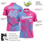 Personalized Pink Light Blue-White 3D Pattern Design Hawaii Coconut Trees Performance Golf Polo Shirt Team Custom Name and Number