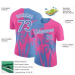 Personalized Pink Light Blue-White 3D Pattern Design Hawaii Coconut Trees Performance T-Shirt Team Custom Name and Number