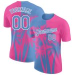 Personalized Pink Light Blue-White 3D Pattern Design Hawaii Coconut Trees Performance T-Shirt Team Custom Name and Number
