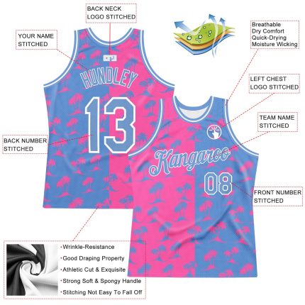 Personalized Pink Light Blue-White 3D Pattern Hawaii Palm Trees Authentic Basketball Jersey Team Custom Name and Number