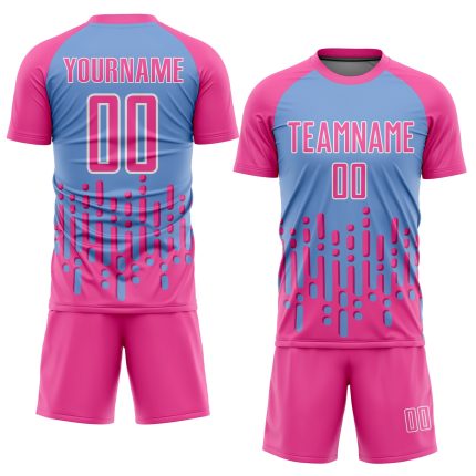 Personalized Pink Light Blue-White Abstract Fluid Wave Sublimation Soccer Uniform Jersey Team Custom Name and Number
