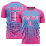 Personalized Pink Light Blue-White Abstract Fluid Wave Sublimation Soccer Uniform Jersey Team Custom Name and Number