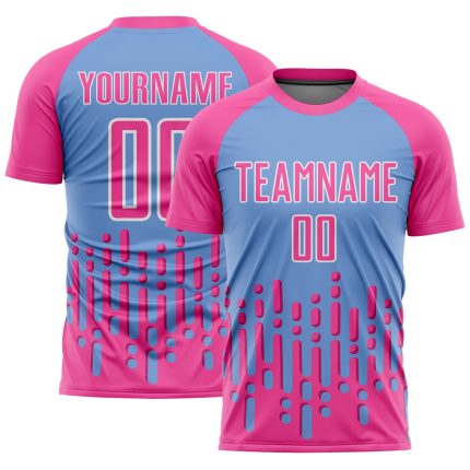 Personalized Pink Light Blue-White Abstract Fluid Wave Sublimation Soccer Uniform Jersey Team Custom Name and Number