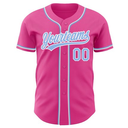 Personalized Pink Light Blue-White Authentic Baseball Jersey