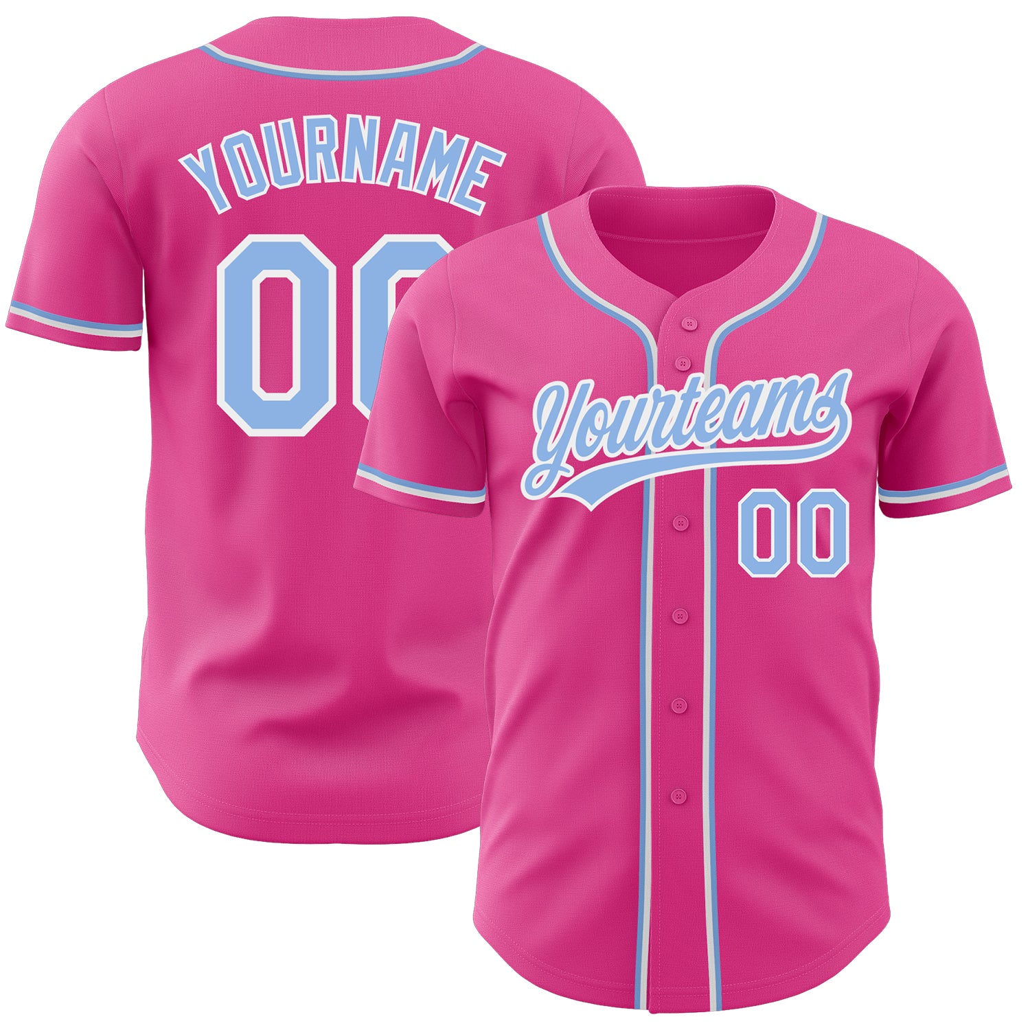 Personalized Pink Light Blue-White Authentic Baseball Jersey