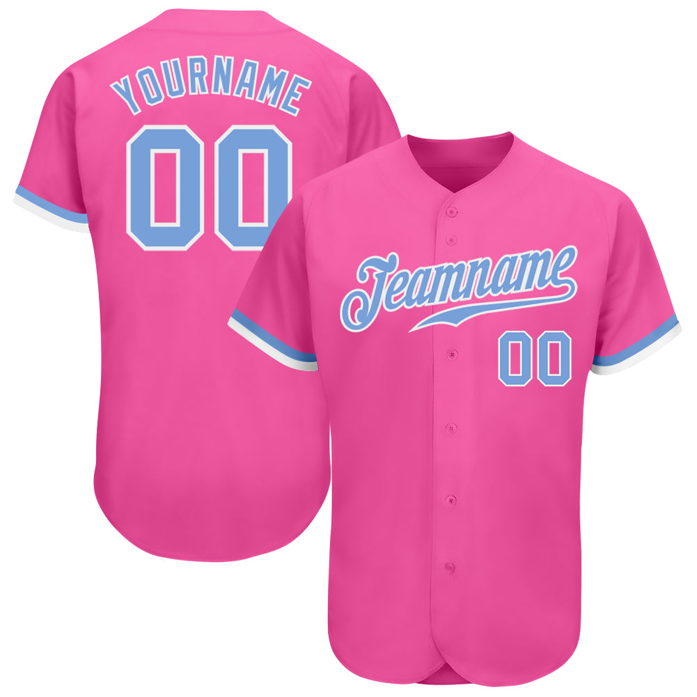 Personalized Pink Light Blue-White Authentic Baseball Jersey Team Custom Name and Number