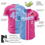 Personalized Pink Light Blue-White Authentic Split Fashion Baseball Jersey