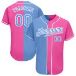 Personalized Pink Light Blue-White Authentic Split Fashion Baseball Jersey Team Custom Name and Number