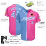 Personalized Pink Light Blue-White Authentic Split Fashion Baseball Jersey Team Custom Name and Number