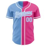 Personalized Pink Light Blue-White Authentic Split Fashion Baseball Jersey