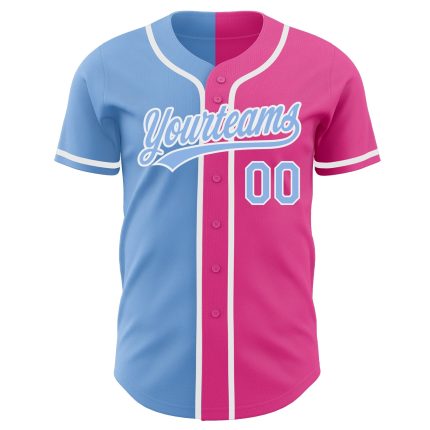 Personalized Pink Light Blue-White Authentic Split Fashion Baseball Jersey