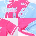 Personalized Pink Light Blue-White Authentic Split Fashion Softball Jersey Team Custom Name and Number