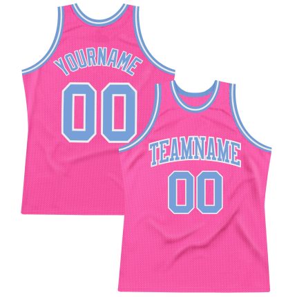 Personalized Pink Light Blue-White Authentic Throwback Basketball Jersey Team Custom Name and Number