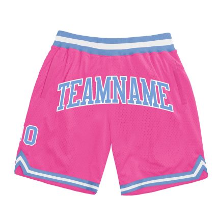 Personalized Pink Light Blue-White Authentic Throwback Basketball Shorts Team Custom Name and Number