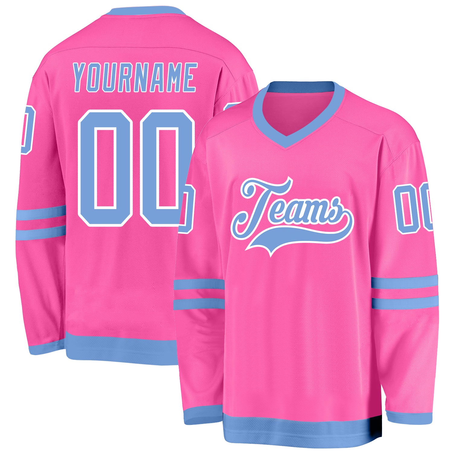 Personalized Pink Light Blue-White Hockey Jersey Team Custom Name and Number