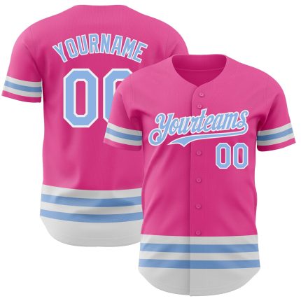 Personalized Pink Light Blue-White Line Authentic Baseball Jersey Team Custom Name and Number