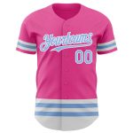 Personalized Pink Light Blue-White Line Authentic Baseball Jersey Team Custom Name and Number
