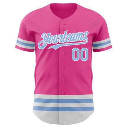 Personalized Pink Light Blue-White Line Authentic Baseball Jersey Team Custom Name and Number