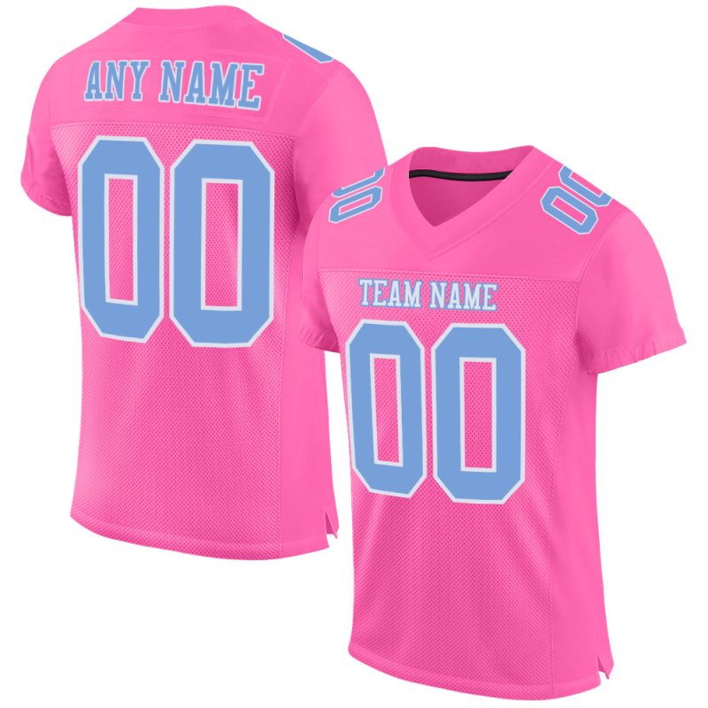 Personalized Pink Light Blue-White Mesh Authentic Football Jersey Team Custom Name and Number