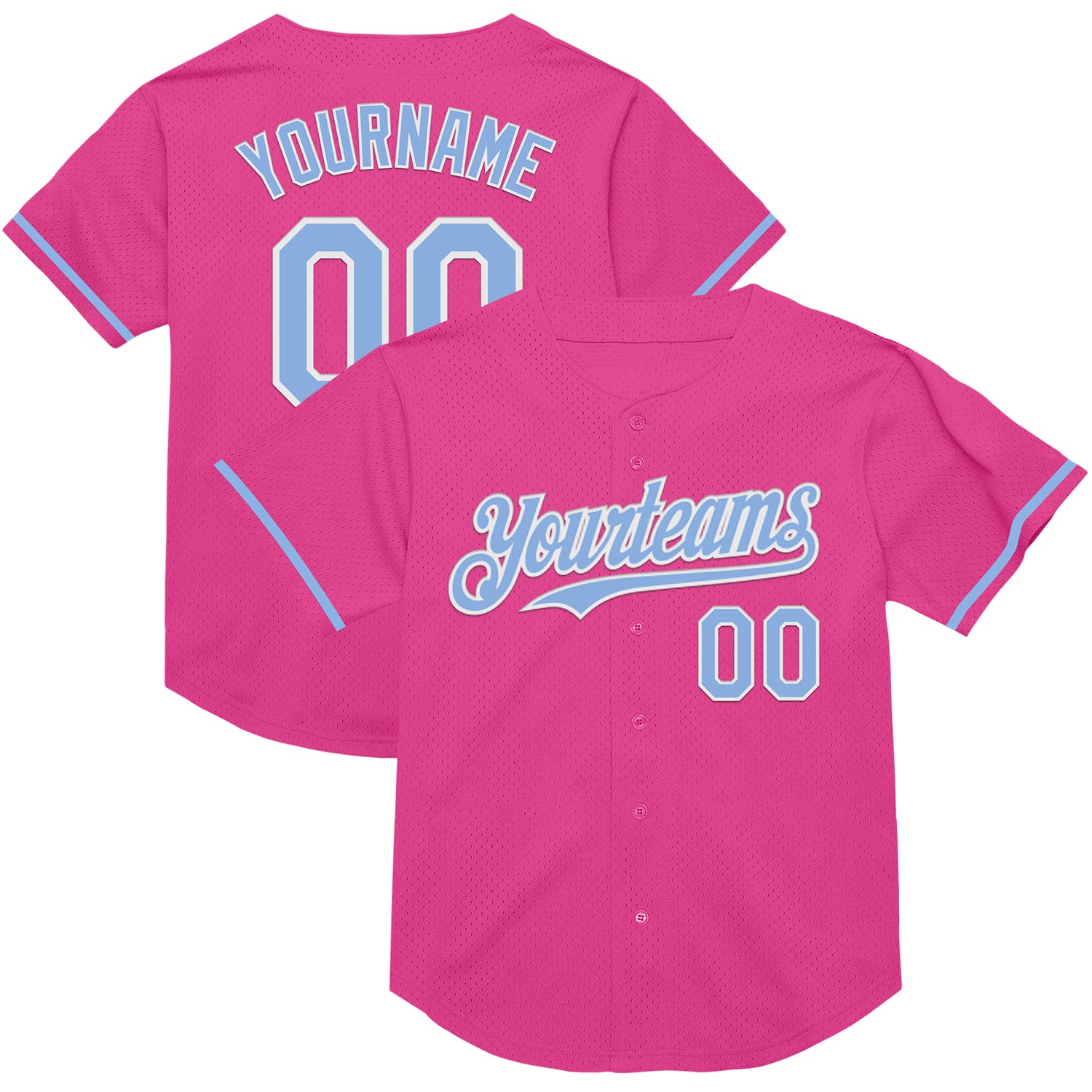 Personalized Pink Light Blue-White Mesh Authentic Throwback Baseball Jersey Team Custom Name and Number