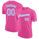 Personalized Pink Light Blue-White Performance T-Shirt Team Custom Name and Number