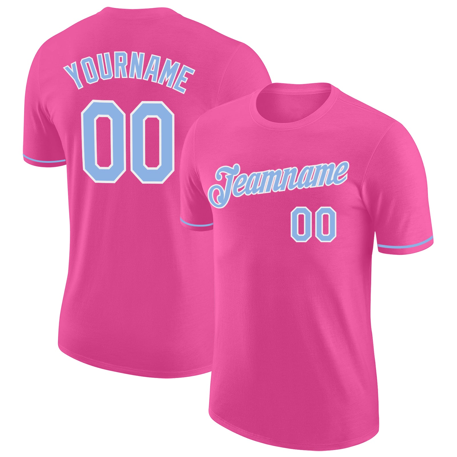 Personalized Pink Light Blue-White Performance T-Shirt Team Custom Name and Number