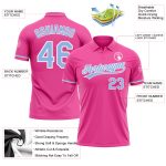 Personalized Pink Light Blue-White Performance Vapor Golf Polo Shirt Team Custom Name and Number