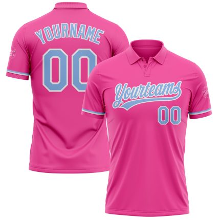 Personalized Pink Light Blue-White Performance Vapor Golf Polo Shirt Team Custom Name and Number