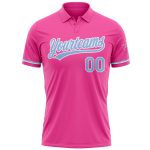 Personalized Pink Light Blue-White Performance Vapor Golf Polo Shirt Team Custom Name and Number