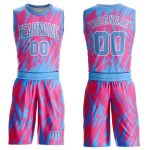 Personalized Pink Light Blue-White Round Neck Sublimation Basketball Suit Jersey Team Custom Name and Number