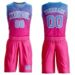 Personalized Pink Light Blue-White Round Neck Sublimation Basketball Suit Jersey