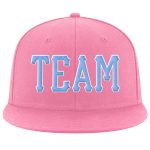 Personalized Pink Light Blue-White Stitched Adjustable Snapback Hat Team Custom Name and Number
