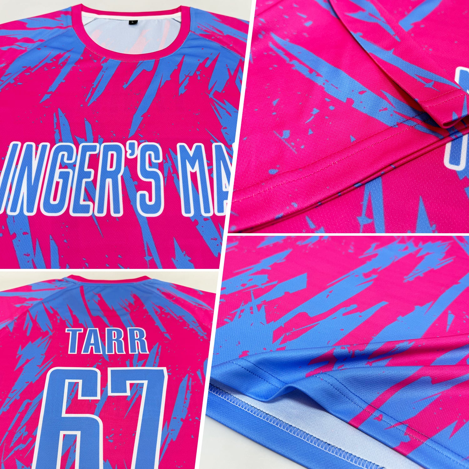 Personalized Pink Light Blue-White Sublimation Soccer Uniform Jersey Team Custom Name and Number Personalized Pink Light Blue-White Sublimation Soccer Uniform Jersey Team Custom Name and Number - Image 5
