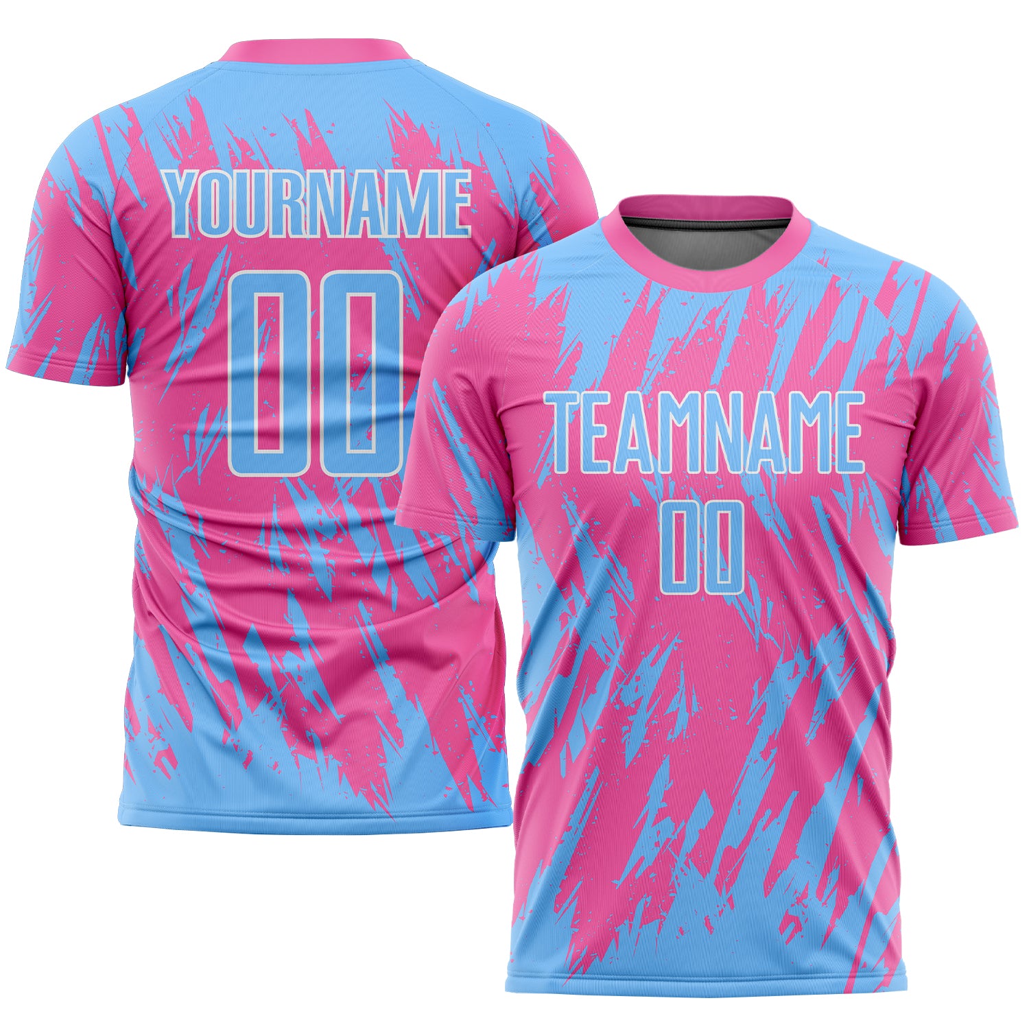 Personalized Pink Light Blue-White Sublimation Soccer Uniform Jersey Team Custom Name and Number