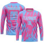 Personalized Pink Light Blue-White Sublimation Soccer Uniform Jersey Team Custom Name and Number