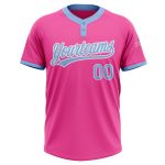 Personalized Pink Light Blue-White Two-Button Unisex Softball Jersey Team Custom Name and Number