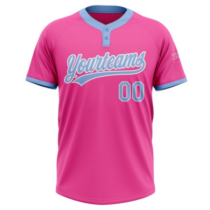 Personalized Pink Light Blue-White Two-Button Unisex Softball Jersey Team Custom Name and Number