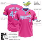 Personalized Pink Light Blue-White Two-Button Unisex Softball Jersey Team Custom Name and Number