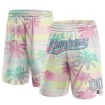 Personalized Pink Light Pink-Teal 3D Pattern Hawaii Palm Trees Authentic Basketball Shorts Team Custom Name and Number