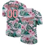 Personalized Pink Medium Pink-Black 3D Pattern Design Hawaii Palm Leaves And Flowers Performance T-Shirt Team Custom Name and Number