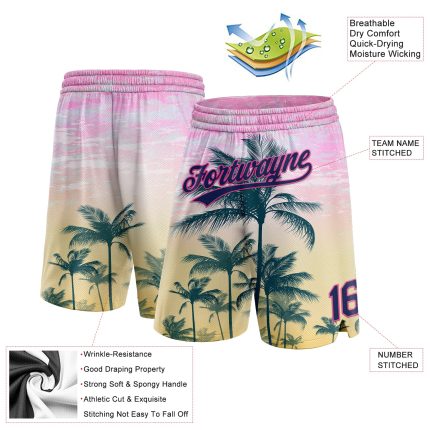 Personalized Pink Navy 3D Pattern Hawaii Palm Trees Authentic Basketball Shorts Team Custom Name and Number