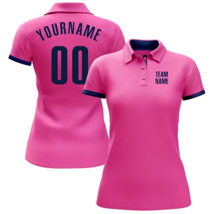 Personalized Pink Navy Performance Golf Polo Shirt Team Custom Name and Number