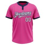 Personalized Pink Navy Pinstripe White Two-Button Unisex Softball Jersey Team Custom Name and Number