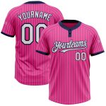 Personalized Pink Navy Pinstripe White Two-Button Unisex Softball Jersey Team Custom Name and Number