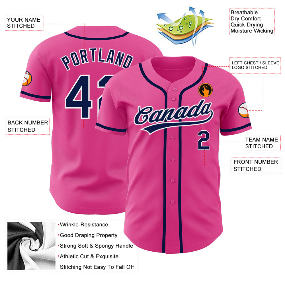 Personalized Pink Navy-White Authentic Baseball Jersey Personalized Pink Navy-White Authentic Baseball Jersey - Image 3