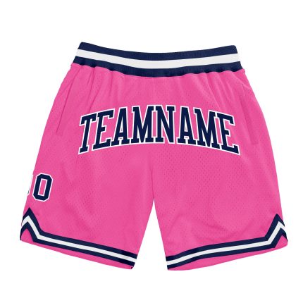 Personalized Pink Navy-White Authentic Throwback Basketball Shorts Team Custom Name and Number